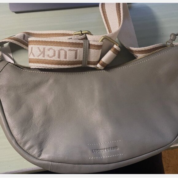 New Lucky Brand TYRA Leather sling Bag w/crescent shape Green/Gray Color - Picture 7 of 9